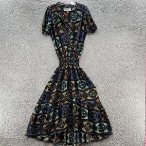 Jessie Western London Dress Small Black Colorful Floral Silk Flowy Boho Western
